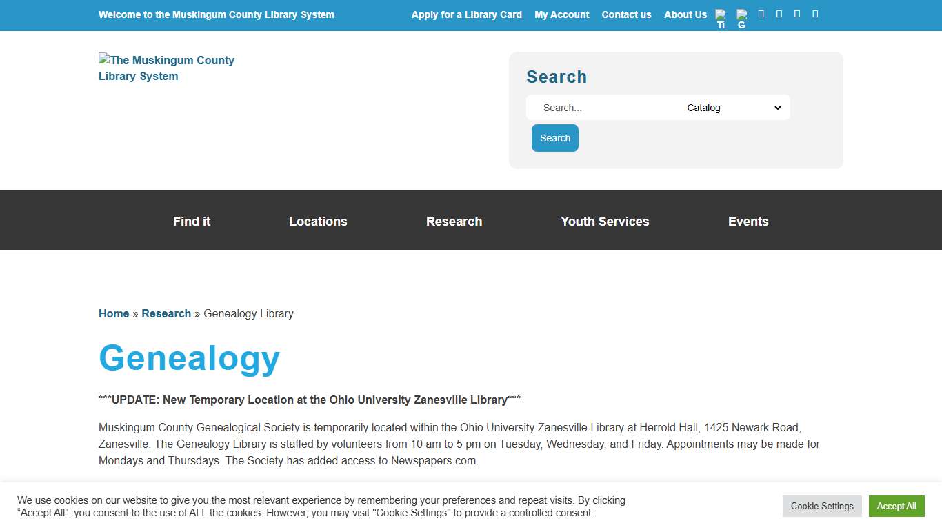 Genealogy Library - The Muskingum County Library System
