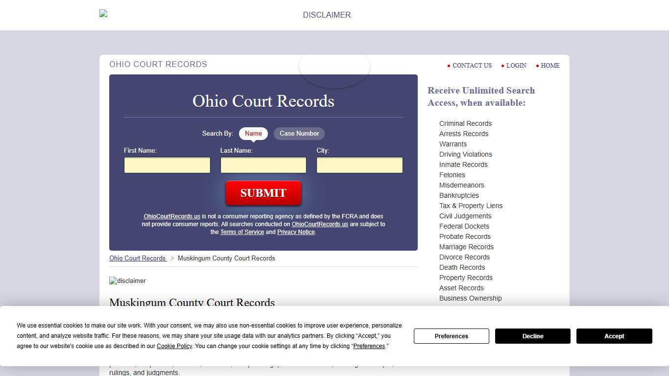 Muskingum County Court Records OhioCourtRecords.us