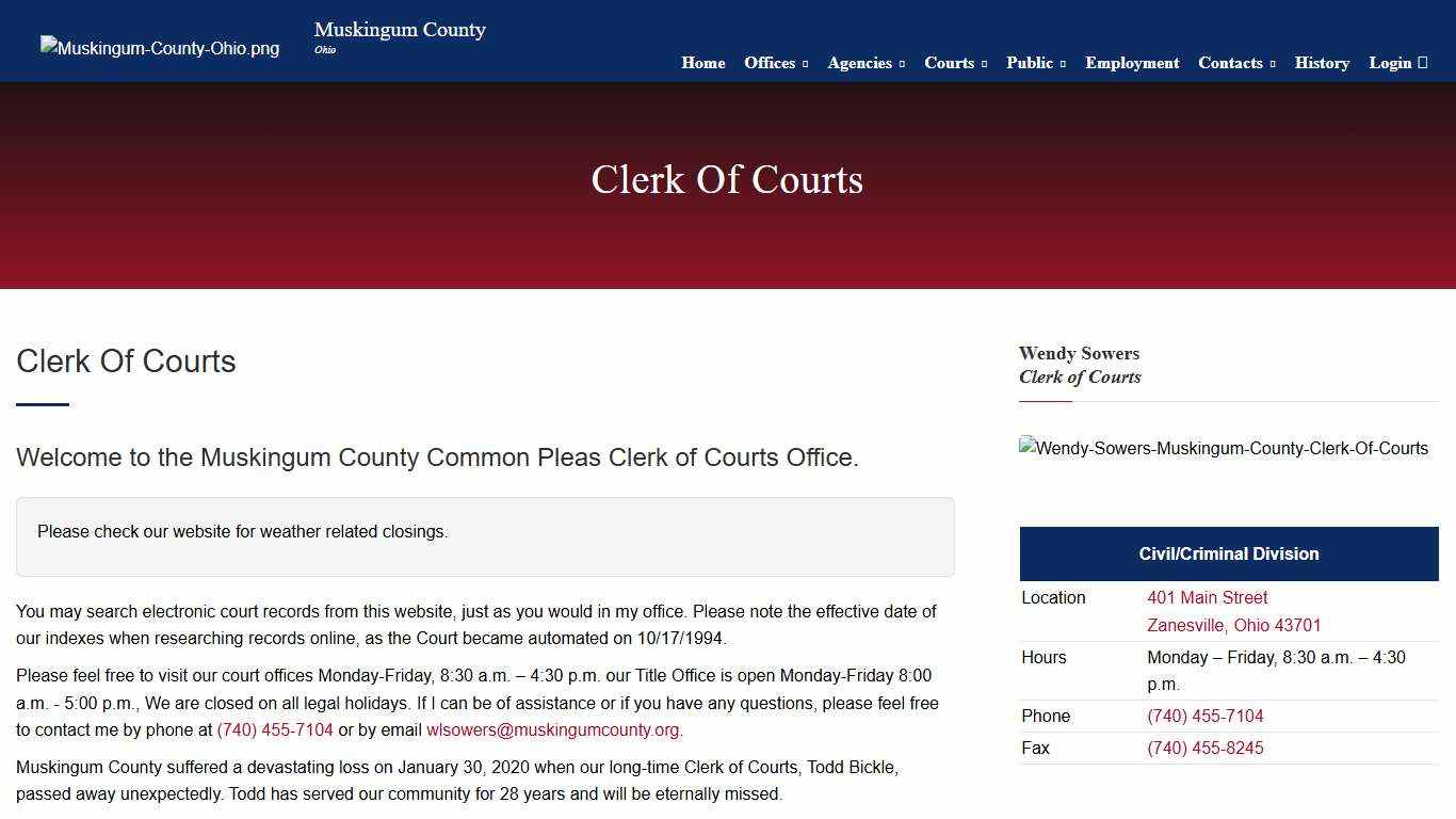 Muskingum County Clerk Of Courts - Common Pleas Court